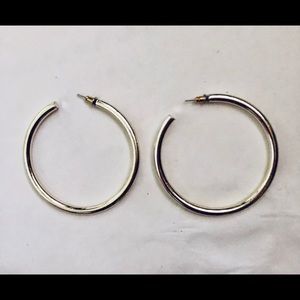 Large silver-toned round earrings 2 1/4"